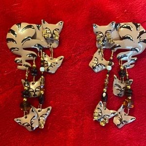 Earrings metal hammered handmade cat designs